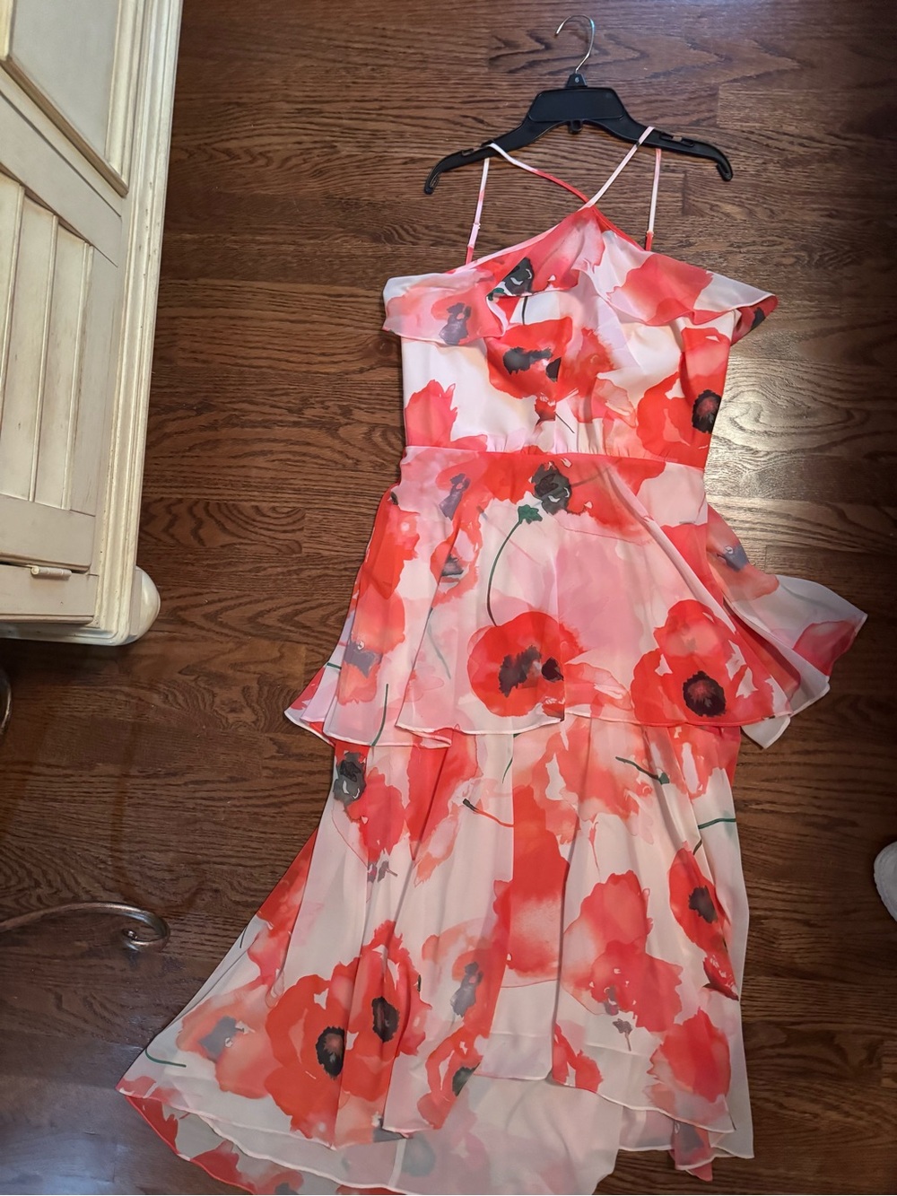 CeCe Coral and White Floral Tiered Maxi Dress